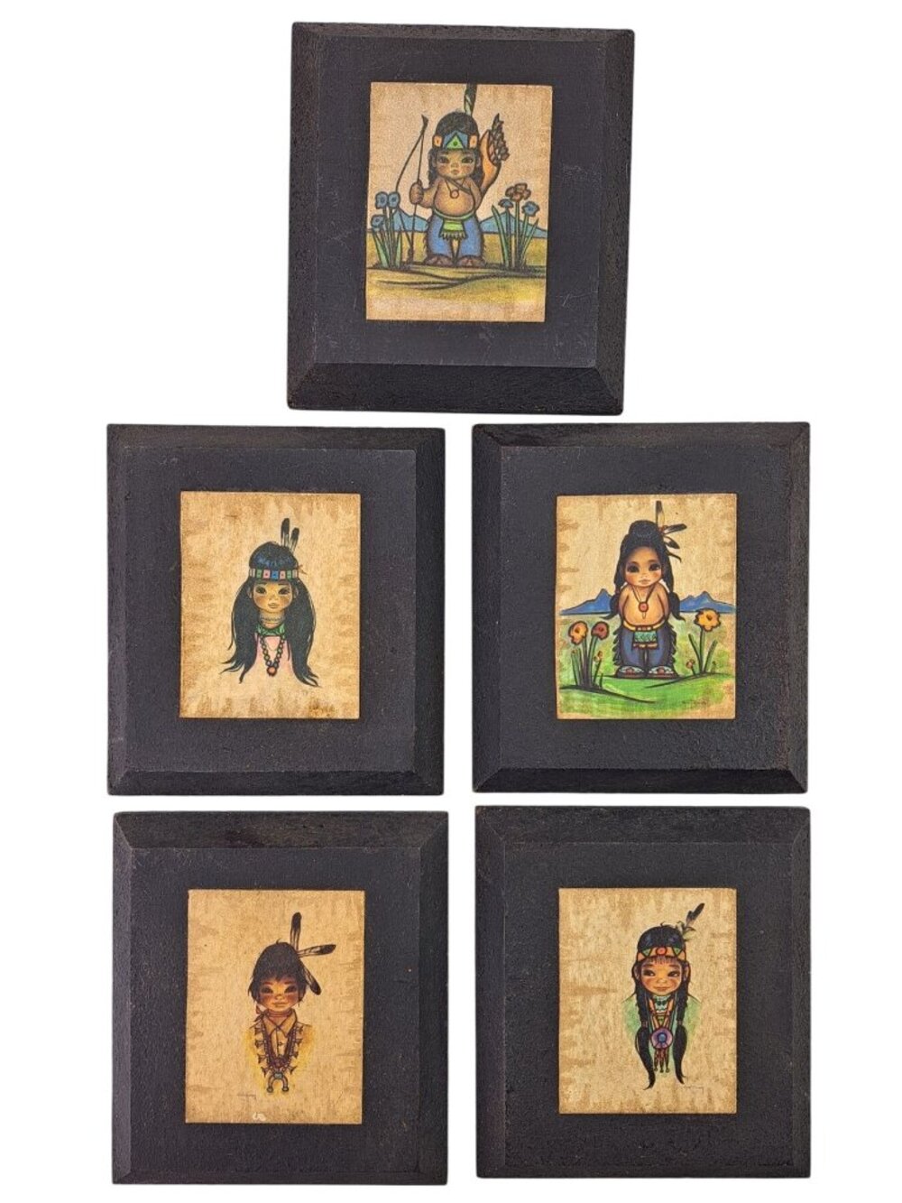 5 Vintage Native American-Theme Print Decoupage Wood Plaque Gerda Christoffersen